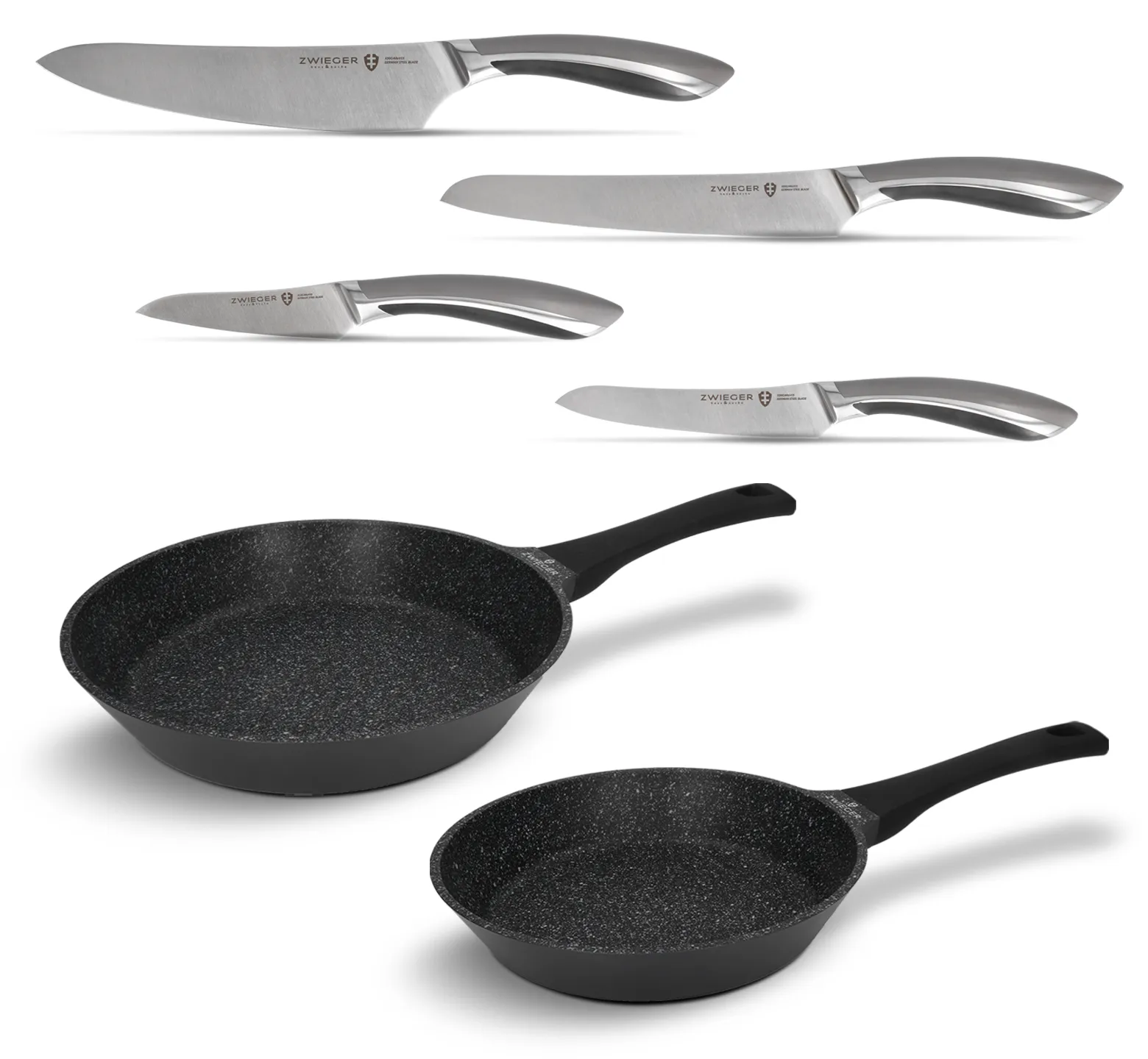 Zestaw patelni 2 el. Black Stone Zwieger + zestaw noży 4 el. Black Stone