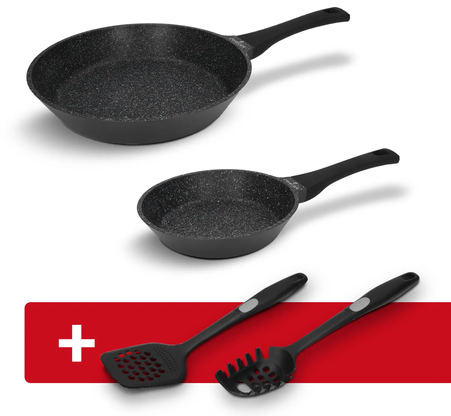 Zestaw patelni 2 el. Black Stone Zwieger + Łyżka do makaronu, łopatka płaska Black Stone