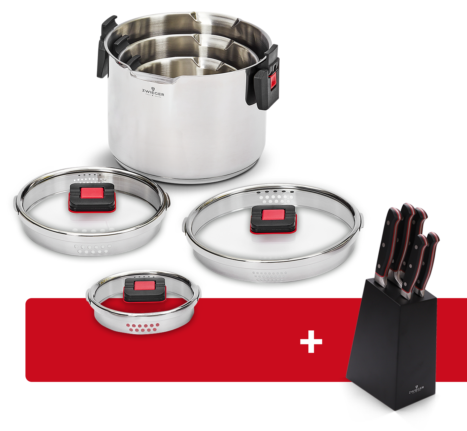Zestaw garnków 6 el. Kompact PRO + Blok z zestawem 5 noży Klassiker Zwieger