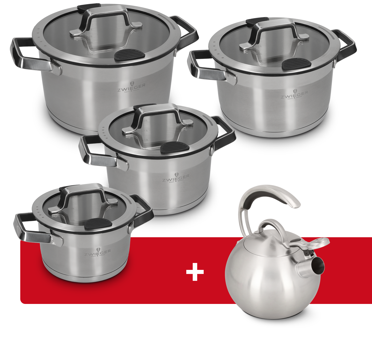 Zestaw garnków 8 el. Klassiker PRO Black + Czajnik Klassiker PRO Black Zwieger