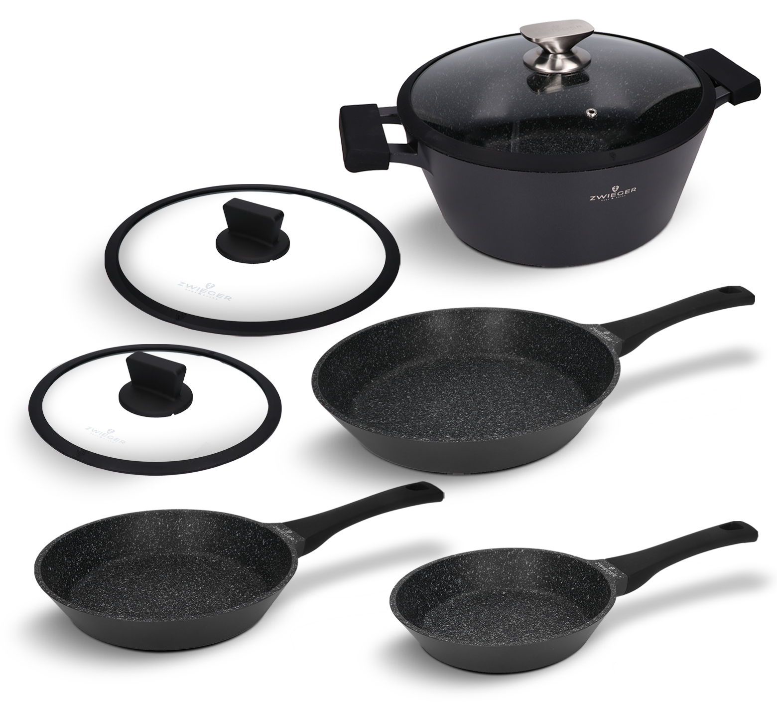 Zestaw garnka patelni i pokrywek 7 el. Black Stone Zwieger